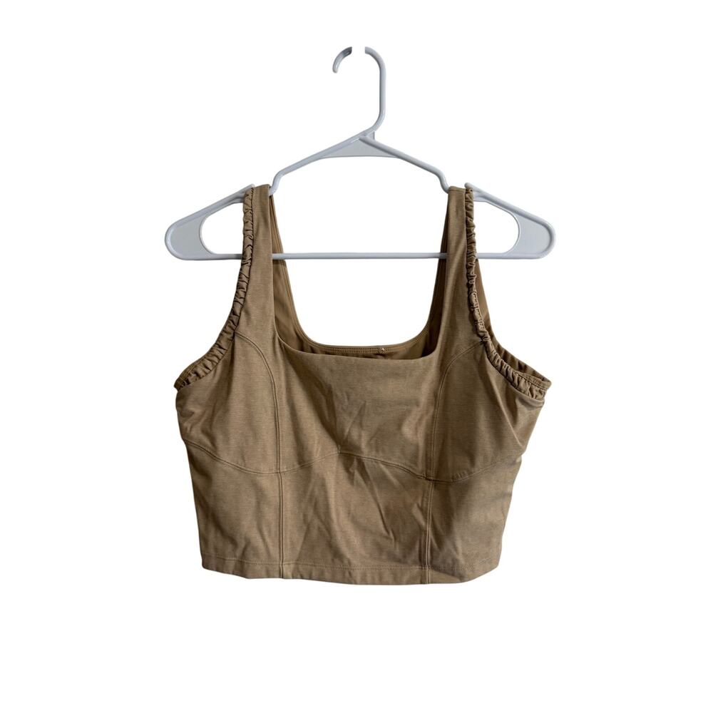 Travis Mathew It’s A Date Moveknit Crop Squareneck Ruffle Tank Sz L Beige Tan